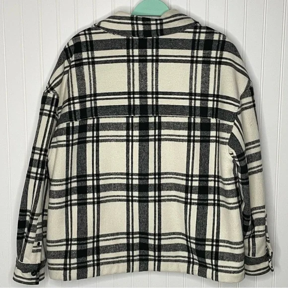 AllSaints Luella Check Jacket Black White Buffalo Plaid Medium Sherpa Lined - Picture 11 of 12